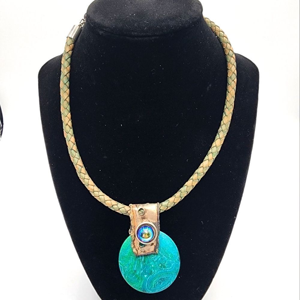 Treska braided leather rock necklace